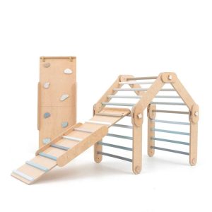 HAPPYMOON Blue climber with two blue ramps, Pikler triangle, climbing gym, Montessori