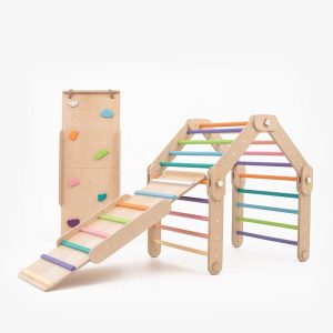 HAPPYMOON® colored climber with two colored ramps, climbing triangle, Montessori climbing gym