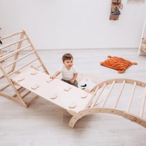 Montessori Climbing Triangle Set, Wall Net, Balance Board, Slide & Arch, Toddler Indoor Playground