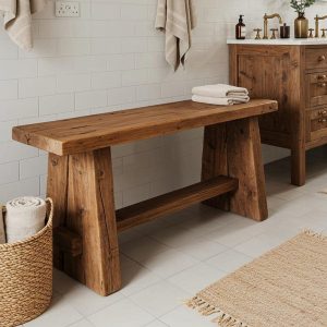 Rustic Reclaimed Wood Bathroom Bench, Farmhouse Solid Wood Bathroom Bench, Handmade Table Hallway Shoe Rack Bench/Seating,Garden Plant Bench