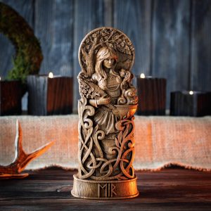 Eir Norse Healing Goddess Statue – Handmade Oak Wood Pagan Altar Decor