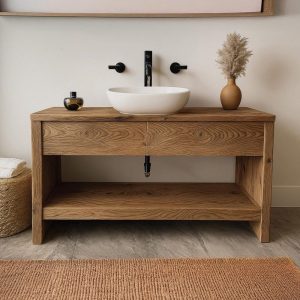 rustic handmade custom size wooden bathroom vanity cabinet old style farmhouse decor sink table liveedge reclaimed solid wood countertop