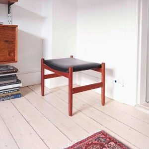 Danish teak ottoman midcentury ottoman leather vintage footstool teakwood stool Scandinavian furniture mcm livingroom 60s foot stool