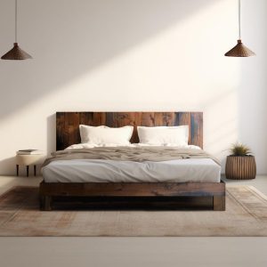Sky Bed - Quick Ship - Barnwood Reclaimed Aesthetic - Modern Rustic - Solid Wood - Platform Bed Frame & Headboard - Handmade in USA