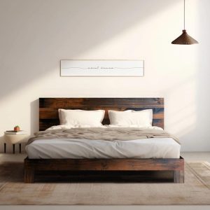 Rampart Bed - Quick Ship - Barnwood Reclaimed Aesthetic - Modern Rustic - Solid Wood - Platform Bed Frame & Headboard - Handmade in USA