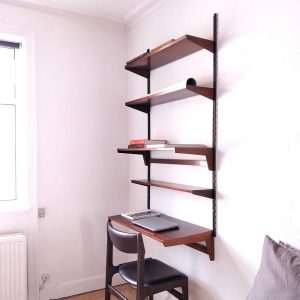 Kai Kristiansen shelving unit with desk mid century modern wall unit Danish Rosewood shelf vintage floating shelves with rails mcm shelving