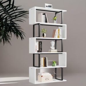 il_1000x1000.6768542360_a546.jpg 5-Tier Wide S-Shaped Bookshelf – 70.5" Tall Freestanding Display & Storage Shelf with Anti-Tip Safety, White