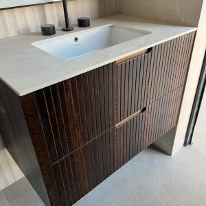 Custom Smoaky  Oak Wood veneer Vanity Floating , Floating 32 inches , Fluted  smoaky Oak , Crown Oak , Solid , Modern Vanity , with grooves