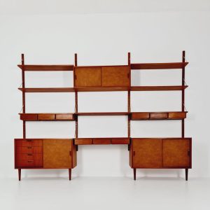 Rare Big Mid century Danish Teak Wall Unit with 3 cabinets by Sven Ellekaer, Denmark, 1960s