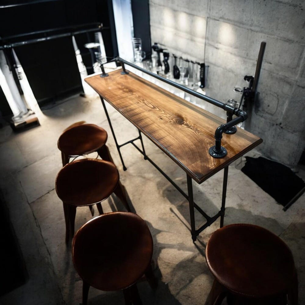 Drink Rail Sofa Wood Bar Table, Live Edge Walnut Bar Table, Home Theatre Entertainment Table, Reclaimed Wood Pub Table, Handmade Furniture - Image 4