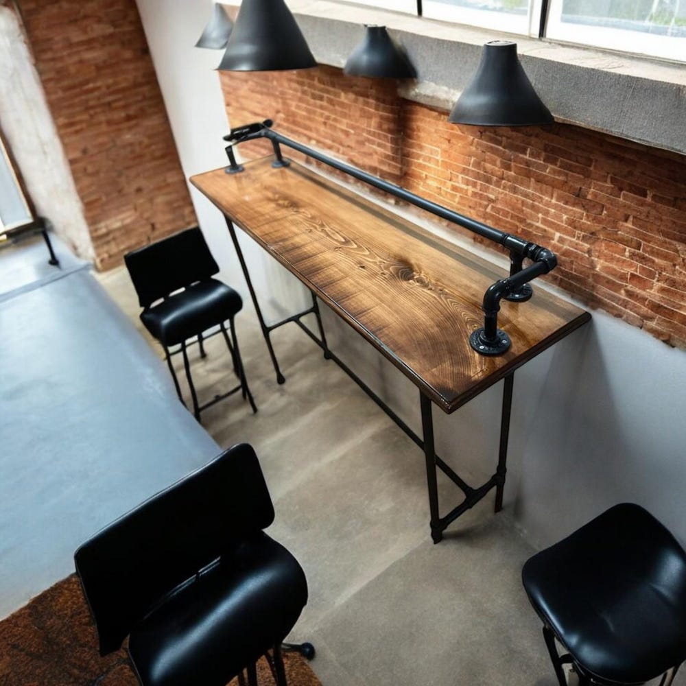 Drink Rail Sofa Wood Bar Table, Live Edge Walnut Bar Table, Home Theatre Entertainment Table, Reclaimed Wood Pub Table, Handmade Furniture - Image 5