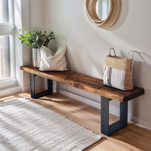 Handcrafted Entryway Bench Custom Rustic Wood Bench for Entryway Black Metal Leg Bench Farmhouse Bench Reclaimed Wood Bench Live Edge