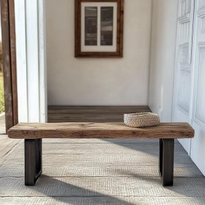 Rustic Entryway Bench Reclaimed Wood Bench for Entryway Hallway Seat Metal Legs Small Bench Farmhouse Foyer Bench Custom Size Mudroom Bench