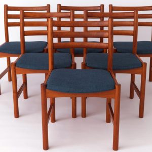 6 Vintage Danish Chairs – 1960s Teak, Refurbished