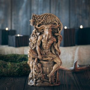 Cernunnos Statue – Horned God Celtic Pagan Altar Decor | Handmade Wooden Druid God Sculpture | Wiccan Witchcraft Wood Carving
