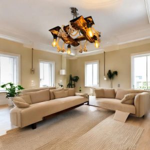 Wooden Light Fixture, Live Edge Wood Chandelier for Dining Room, Unique Ceiling Light for Kitchen & Dining Table