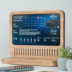 Handcrafted Wooden Smart Weather Station – Real-Time Weather and Elegant Design, Personalized Smart Display – Calendars, News and Live Data