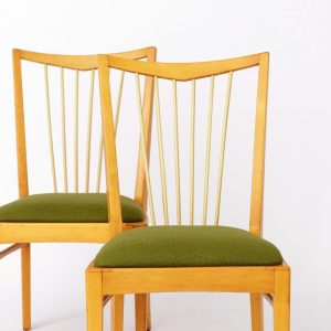 Pair of Vintage 1950s Mid-Century Modern Chairs – Solid Beech Wood & Fresh Green Upholstery – German Design