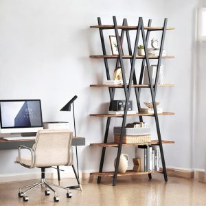 il_1000x1000.6774556288_p3er.jpg 6-Tier X-Frame Bookshelf – 74.8” Rustic Industrial Bookcase with Open Shelves for Living Room, Home Office, or Study