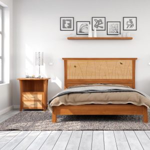 Bed Frame Handmade In Cherry and Maple With Butterfly Inlay, "Butterfly Bed"