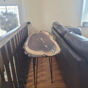 Oval Live Edge Walnut Table with White Epoxy & Bark – Handcrafted, 52.5"x22"