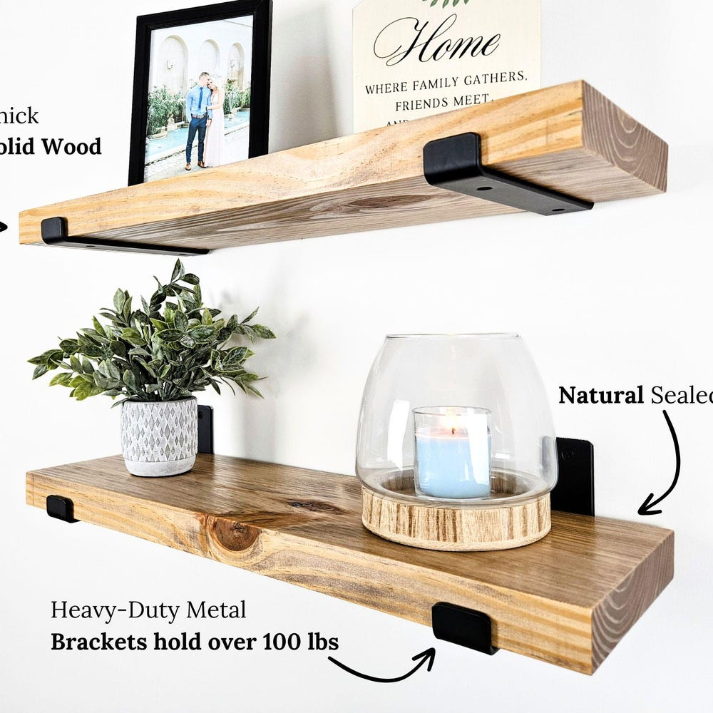 SET OF TWO Floating Wood Shelves – Premium Rustic Shelving with Industrial Brackets – Handmade by CraftsmanSmith –Ships in 48 Hours or Less! - Image 3