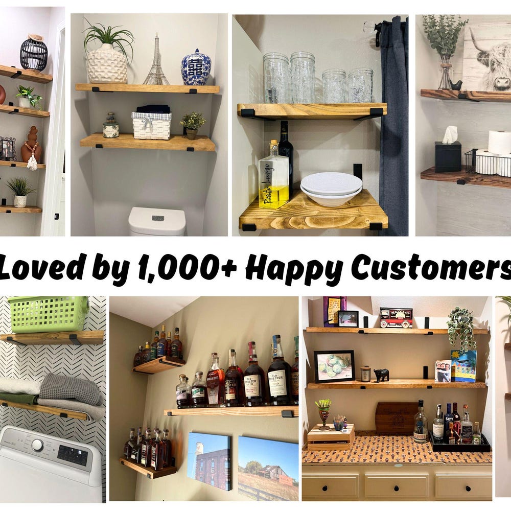 RENTER FRIENDLY Shelves – Set of TWO Wood Floating Shelves – High Quality Rustic Shelving with Industrial Brackets – Shelf for Apartment - Image 11