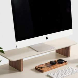Custom 31 Inch Wooden Monitor Stand, Anthracite or Cream Computer Riser, Personalized Wood Desk Shelf, Minimal Ergonomic Screen Stand