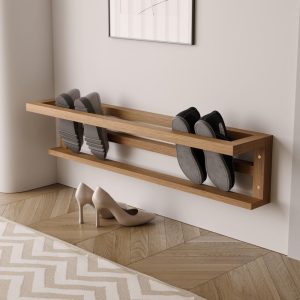 Wall Mounted Wooden Shoe Rack | Modern Entryway Shoe Organizer | Space Saving Floating Shoe Storage for Small Spaces & Minimalist Decor