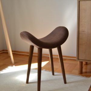 Handcrafted Curved Wooden Stool – Solid Wood & Vegan Leather Seating for Home and Office