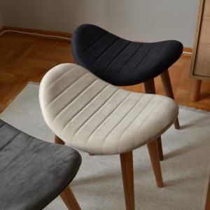 Handmade Wooden Stool – Upholstered Seat with Stitched Detail – Solid Beech Legs – Minimalist & Modern Accent Stool