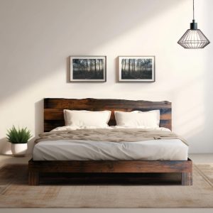 Live Edge Rampart Bed - Quick Ship - Modern Rustic - Solid Wood - Platform Bed Frame & Headboard - Handmade in USA