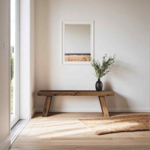 Rustic Reclaimed Wood Entryway Bench, Handcrafted Solid Chestnut Wood, Farmhouse Hallway Shoe Rack Bench/Seating,Garden Plant Bench