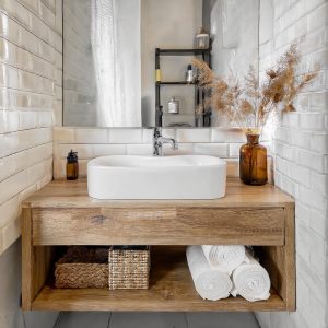 Wooden Rustic Live Edge Bathroom Vanity – Handcrafted Solid Wood Cabinet – Custom Farmhouse Furniture Single or Double Sinks with Storage