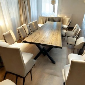 Live Edge Walnut Dining Table, Handmade Solid Wood Table with Black X Legs, Also Perfect as Rustic Home Office Desk