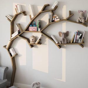 Wooden Tree Branch Bookshelf, Handmade from Natural Pine Wood, Floating Shelf, Nursery Room Decor, Kids Room Bookshelf, Wall Decor