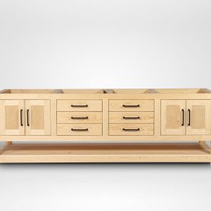 Double Sink Bathroom Vanity Base with Six Middle Drawers, Solid Wood Countertop Not Included