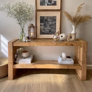 Solid Rustic Wooden Console Table – Custom Handcrafted Farmhouse Entryway Dresser – Small Live Edge Corner Bench Barn Wood Hallway Decor