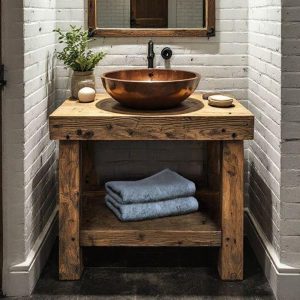 Wood rustic bathroom vanity handmade farmhouse cabinet custom size sink vanity farmhouse style vintage solid wood counter yellow brown shelf