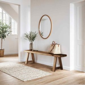 Rustic Reclaimed Wood Entryway Bench, Handcrafted Solid Chestnut Wood, Farmhouse Hallway Shoe Rack Bench/Seating,Garden Plant Bench