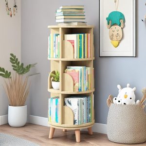 3 Tier 360 Rotating Bookcase, Solid Wood Bookcase, Open Bookcase, Mid Century Bookshelf, Corner Bookcase, Desktop Bookshelf, Floor Bookshelf