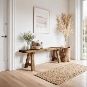 Rustic Reclaimed Wood Entryway Bench, Handcrafted Solid Chestnut Wood, Farmhouse Hallway Shoe Rack Bench/Seating,Garden Plant Bench