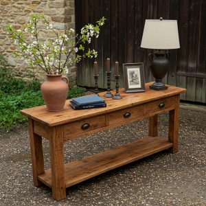 Rustic Console Table with 3 Drawers, Reclaimed Wood Entryway Console Table with Storage, Unique Farmhouse Hallway Sofa Foyer Solid Dresser