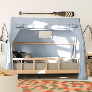 Montessori Toddler Bed with Canopy | Wooden House Bed Frame for Kids |  Playhouse Loft Bed | Montessori Furniture Platform Bed
