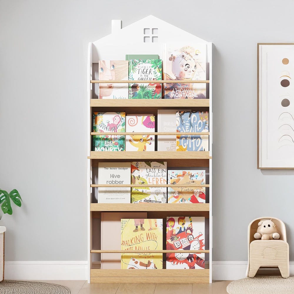 4-Tier Wall Mount Bookshelf, Montessori Bookshelf, Nursery Furniture, Book Display, Large Bookcase, Wood Floating Shelf, Montessori Shelf - Image 3