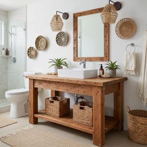 Custom Handmade Rustic Barnwood Vanity Bathroom, Rustic Single Sink Vanity, Unique Reclaimed Farmhouse Vanity, Counter Top Wood Table