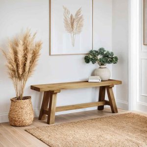 Rustic Reclaimed Wood Entryway Bench, Handcrafted Solid Chestnut Wood, Farmhouse Hallway Shoe Rack Bench/Seating,Garden Plant Bench