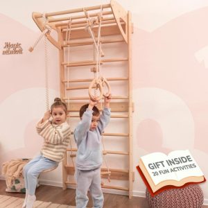Baby Mobile Swedish Ladder with Rope Accessories: Indoor Swing, Monkey Bars, Toddler Climbing Rope&Ladder, Montessori Toddler Climbing gym