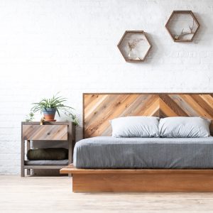 Chevron Low Pro Bed - Platform Bed Frame & Headboard - Rustic Modern Low Profile - Solid Wood - Cedar Barn Wood Style - Made in USA