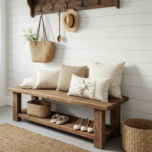 Rustic Reclaimed Wood Bench, Farmhouse Solid Wood Entryway Bench, Handmade Bedside Table, Hallway Shoe Rack Bench/Seating,Garden Plant Bench